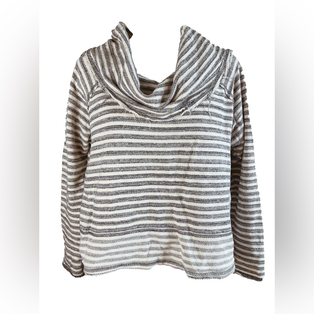 Free People Gray and White Striped Cowl Neck Sweater